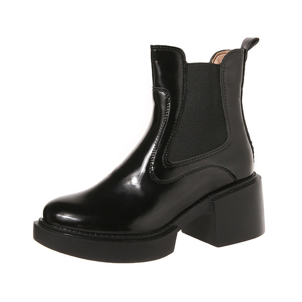 Cizme de dama din piele lacuita cu toc 6,5 cm