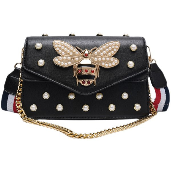 Geanta de dama model nou cu perle de decor 3D si lant metalic lung