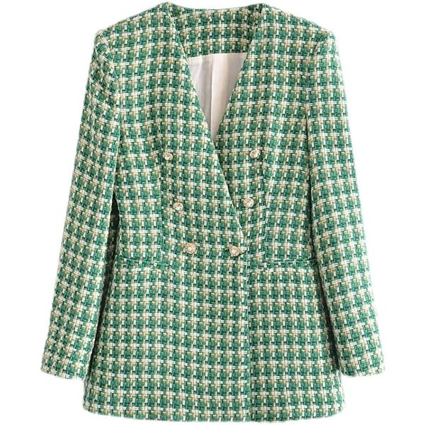 Jachetă în carouri, cu nasturi aurii