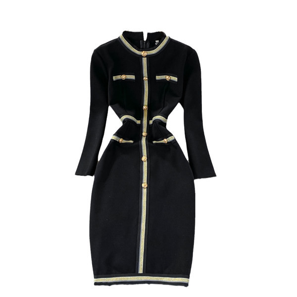 Rochie moderna de dama cu decolteu oval si maneci lungi - culoare neagra