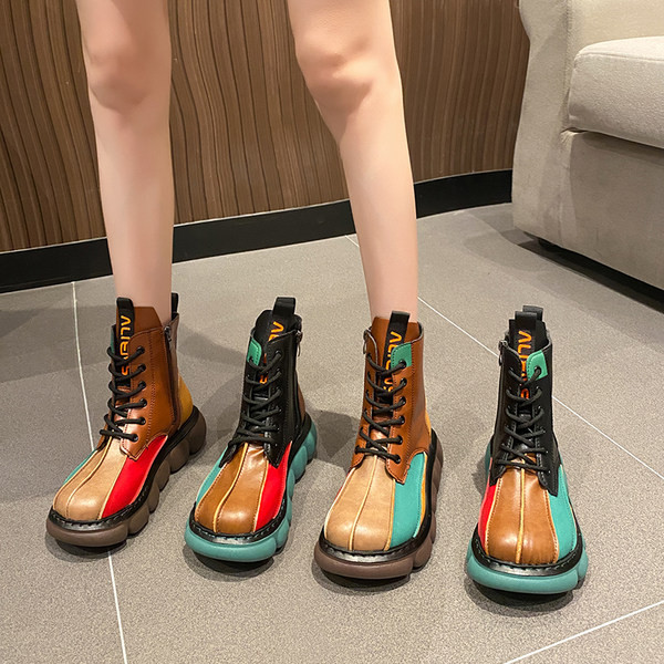 Cizme de dama colorate cu sireturi si talpa plata