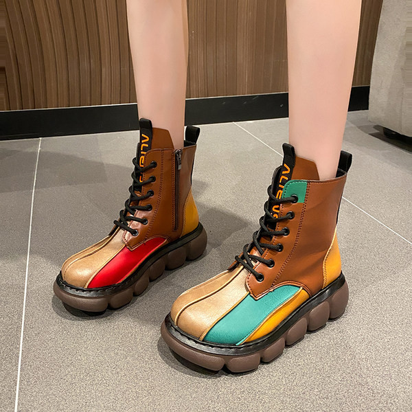 Cizme de dama colorate cu sireturi si talpa plata