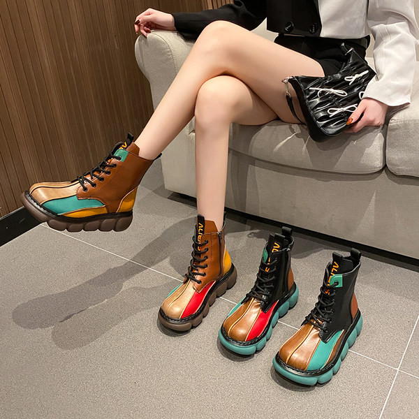 Cizme de dama colorate cu sireturi si talpa plata