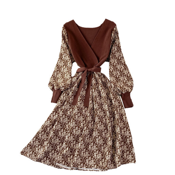 Rochie moderna de dama cu panglica si maneci lungi