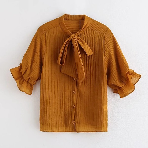 Cămașă casual de damă cu mâneci scurte și bucle