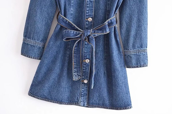 Rochie casual din denim cu centura si buzunare