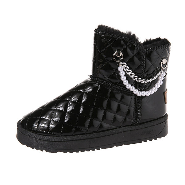 Cizme de dama din piele cu talpa plata si perle