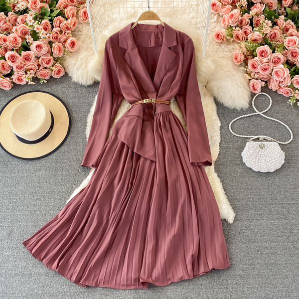 Rochie moderna de dama cu curea si decolteu spitz - culori diferite