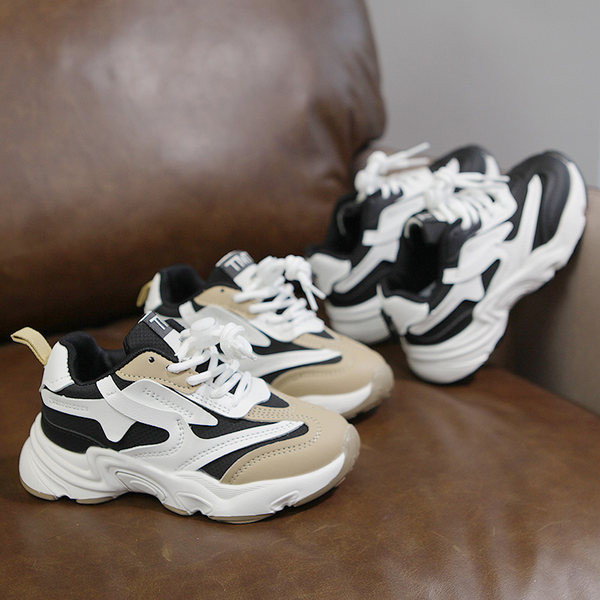 Tenisi copii din piele ecologica si material textil cu sireturi