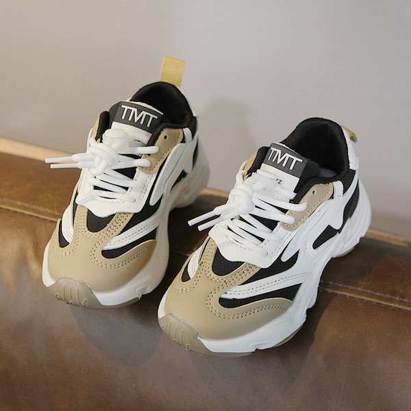 Tenisi copii din piele ecologica si material textil cu sireturi