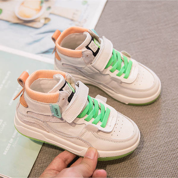 Tenisi inalti pentru baieti si fete din piele ecologica cu sireturi si velcro