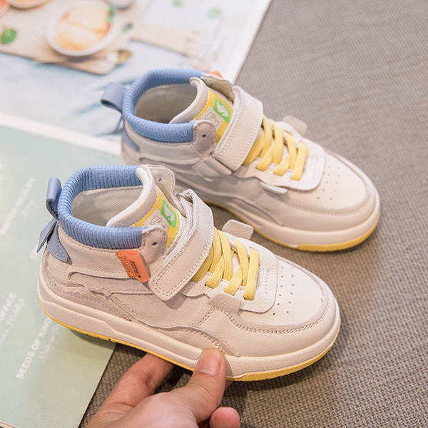 Tenisi inalti pentru baieti si fete din piele ecologica cu sireturi si velcro