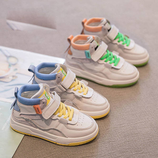 Tenisi inalti pentru baieti si fete din piele ecologica cu sireturi si velcro