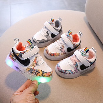 Παιδικά φωτεινά αθλητικά παπούτσια με στερέωση βελκρό 