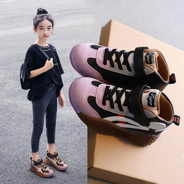 Έκο δερμάτινα ψηλά αθλητικά παπούτσια για κορίτσια με γραβάτες και velcro