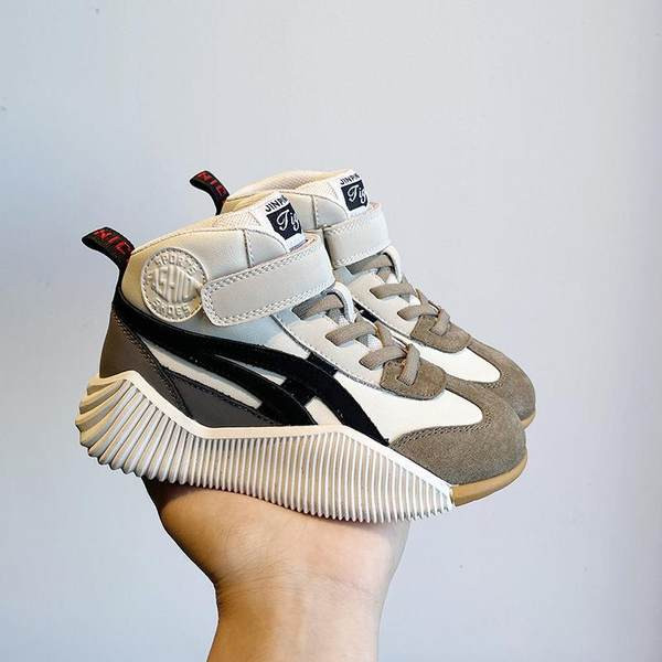 Παιδικά ψηλά αθλητικά παπούτσια για κορίτσια από οικολογικό δέρμα με κορδόνια και επιγραφή