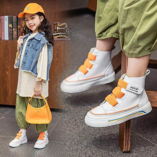 Παιδικά ψηλά αθλητικά παπούτσια από οικολογικό δέρμα για κορίτσια με velcro