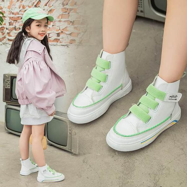 Παιδικά ψηλά αθλητικά παπούτσια από οικολογικό δέρμα για κορίτσια με velcro