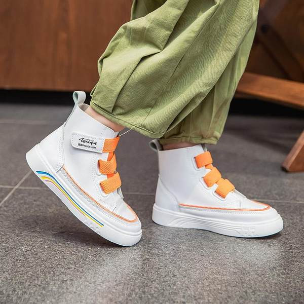 Παιδικά ψηλά αθλητικά παπούτσια από οικολογικό δέρμα για κορίτσια με velcro