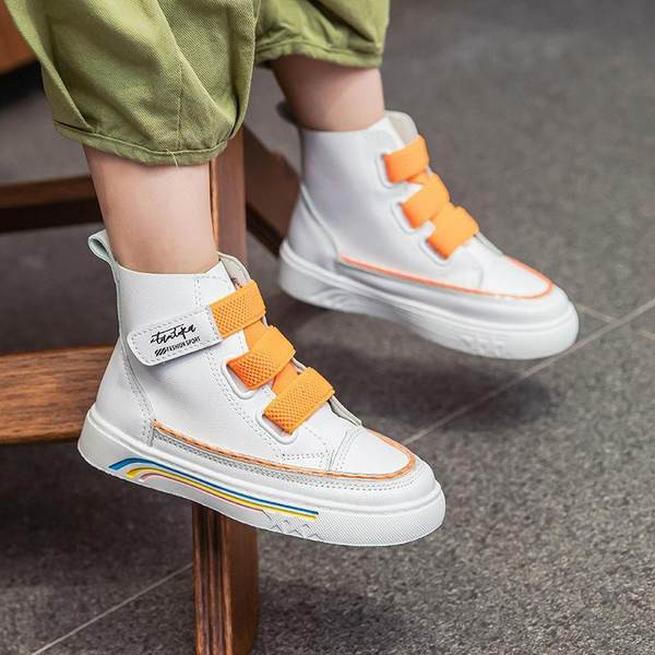 Παιδικά ψηλά αθλητικά παπούτσια από οικολογικό δέρμα για κορίτσια με velcro