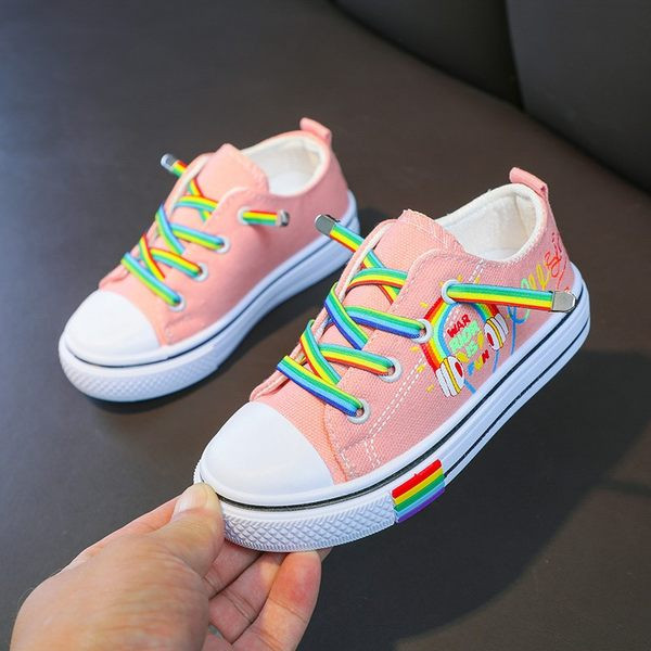 Παιδικά πάνινα αθλητικά πάνινα παπούτσια με χρωματιστά κορδόνια