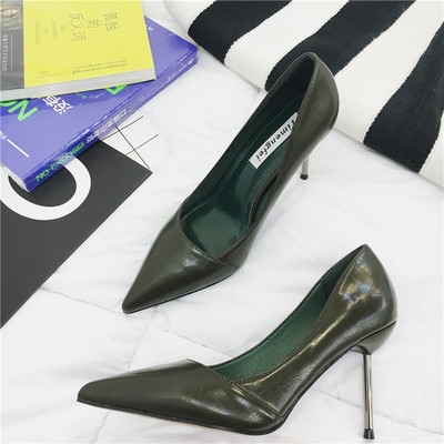 Έκο δερμάτινα μυτερά παπούτσια με ψηλό τακούνι 8 cm για γυναίκες