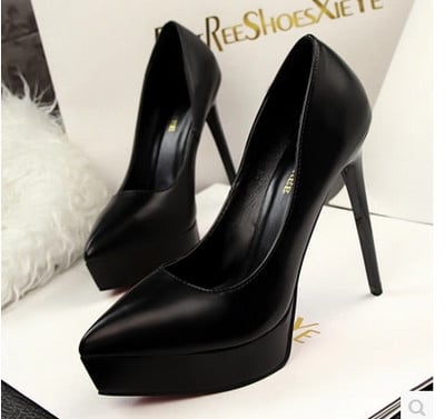 Νέο μοντέλο γυναικεία παπούτσια  από faux δέρμα με τακούνι ύψους 12 εκατοστών