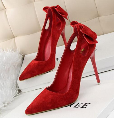 Γυναικεία σουέντ παπούτσια με κορδέλα και με ψηλό τακούνι  10,5 εκ