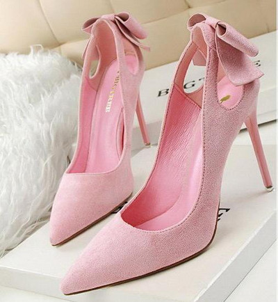 Γυναικεία σουέντ παπούτσια με κορδέλα και με ψηλό τακούνι  10,5 εκ