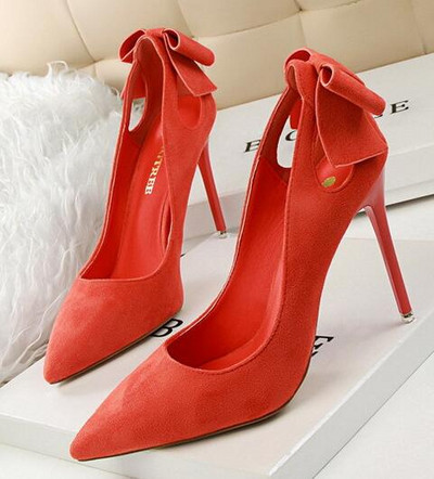 Γυναικεία σουέντ παπούτσια με κορδέλα και με ψηλό τακούνι  10,5 εκ