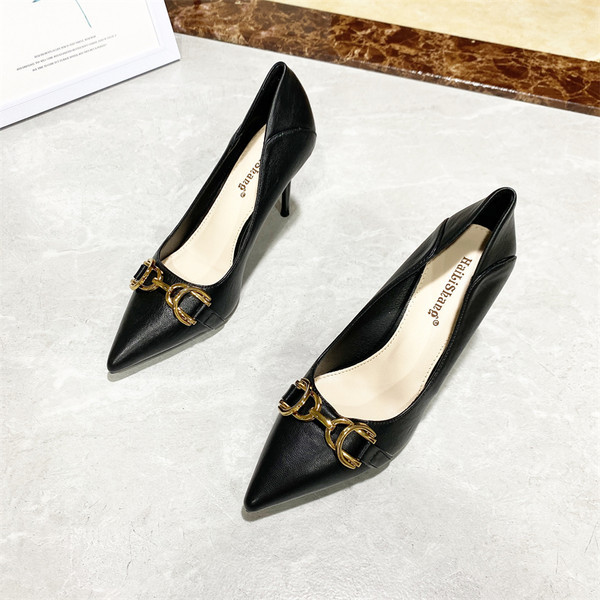 Pantofi casual dama cu toc inalt si decor metalic