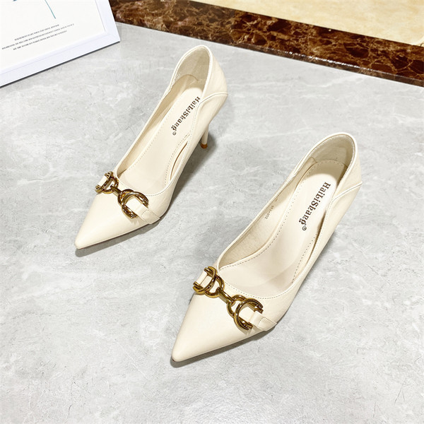 Pantofi casual dama cu toc inalt si decor metalic