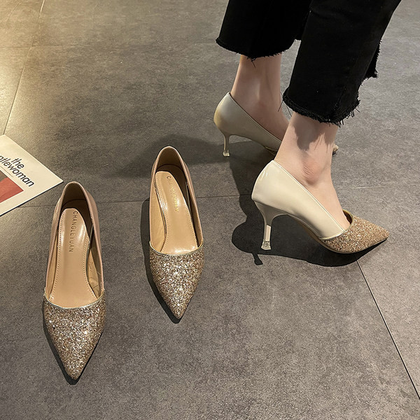 Pantofi moderni de dama cu particule lucioase si toc de 8 cm