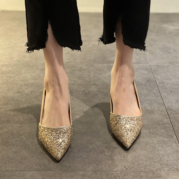 Pantofi moderni de dama cu particule lucioase si toc de 8 cm