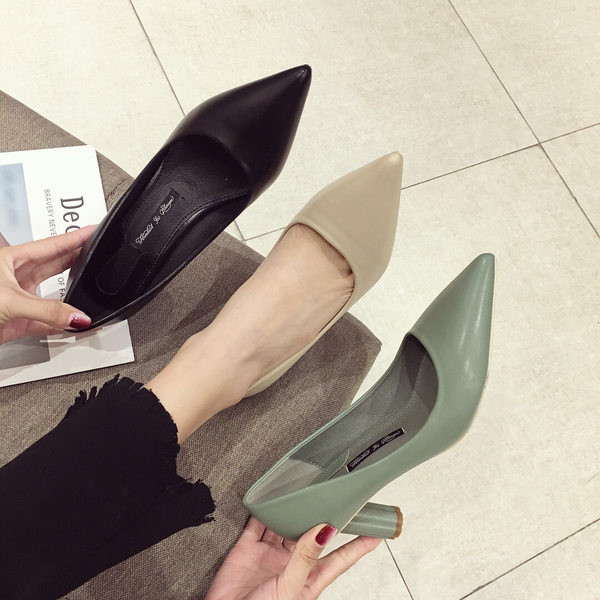 Pantofi de dama din piele cu toc rotund inalt 5 cm