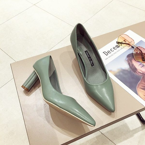 Pantofi de dama din piele cu toc rotund inalt 5 cm