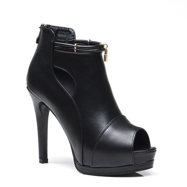 Pantofi dama cu toc inalt de 11 cm inchidere cu fermoar si element metalic