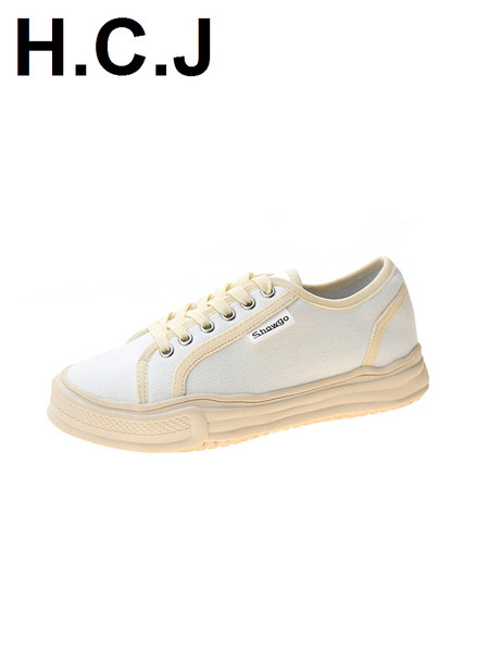 Adidași de damă din pânză cu șireturi alb-negru