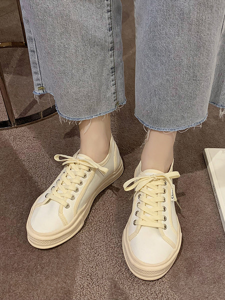 Adidași de damă din pânză cu șireturi alb-negru