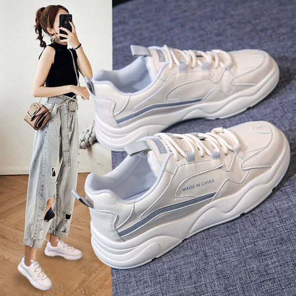 Casual έκο δερμάτινα πάνινα παπούτσια με επιγραφή και κορδόνια  για γυναίκες