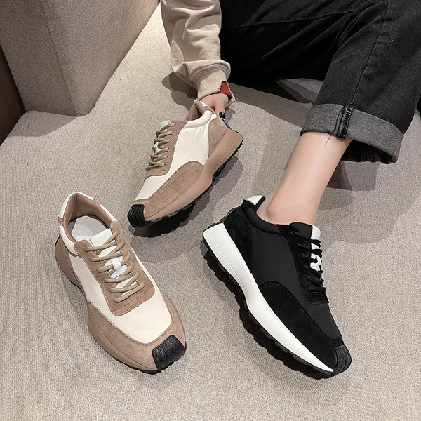 Tenisi dama din piele intoarsa ecologica cu talpa plata