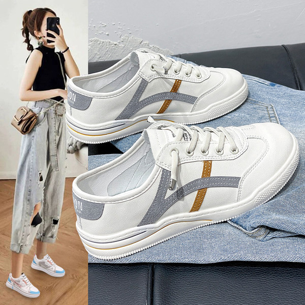 Νέο μοντέλο γυναικεία αθλητικά παπούτσια πό οικολογικό δέρμα με κορδόνια - δύο χρώματα