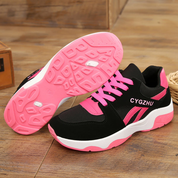 Γυναικεία αθλητικά  παπούτσια με επιγραφή και κορδόνια-επίπεδη σόλα