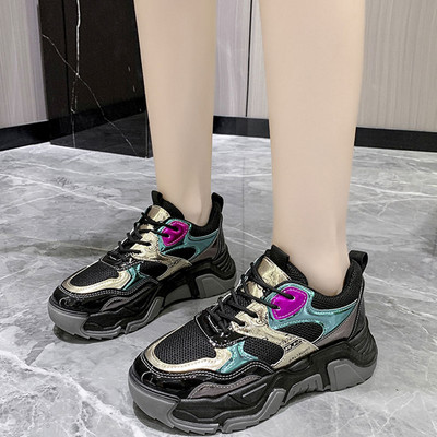 Γυναικεία casual αθλητικά παπούτσια με κορδόνια και σόλα 4,5 εκ