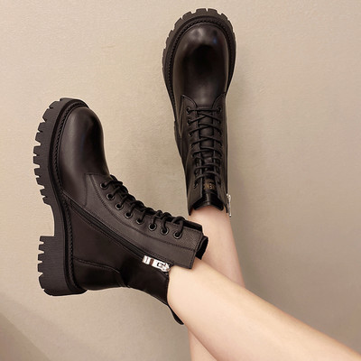 Casual γυναικείες μπότες με τραχιά σόλα - μαύρο και καφέ χρώμα