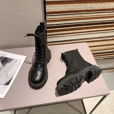 Γυναικείες μπότες από οικολογικό δέρμα με τραχιά σόλα