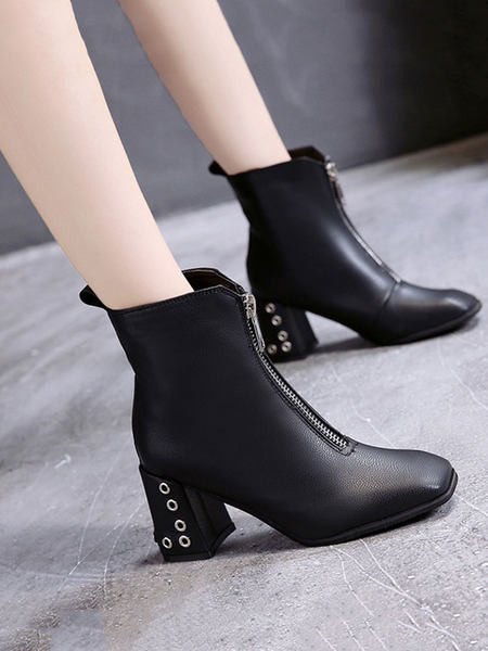 Γυναικείες μπότες με φερμουάρ και μεταλλικά στοιχεία τακουνιού