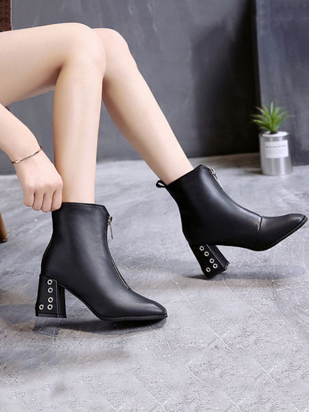 Γυναικείες μπότες με φερμουάρ και μεταλλικά στοιχεία τακουνιού