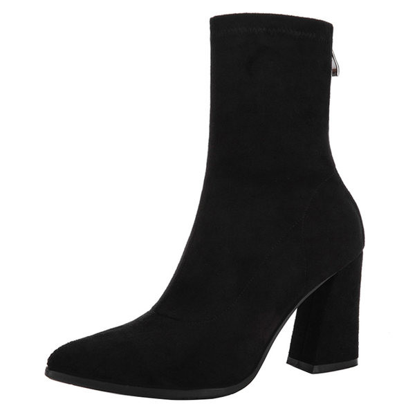 Cizme dama din piele intoarsa eco model ascutit cu toc gros