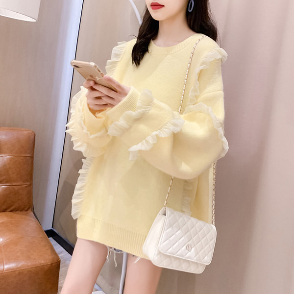 Μακρύ γυναικείο πουλόβερ με βολάν